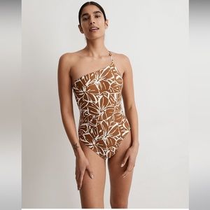 Madewell Double-Strap One-Shoulder One-Piece Swimswit in Abstract Flora